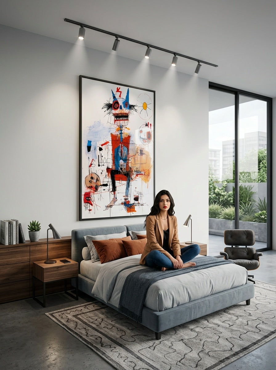 Tableau déco aluminium HD Trône Fantasque exposé dans une chambre