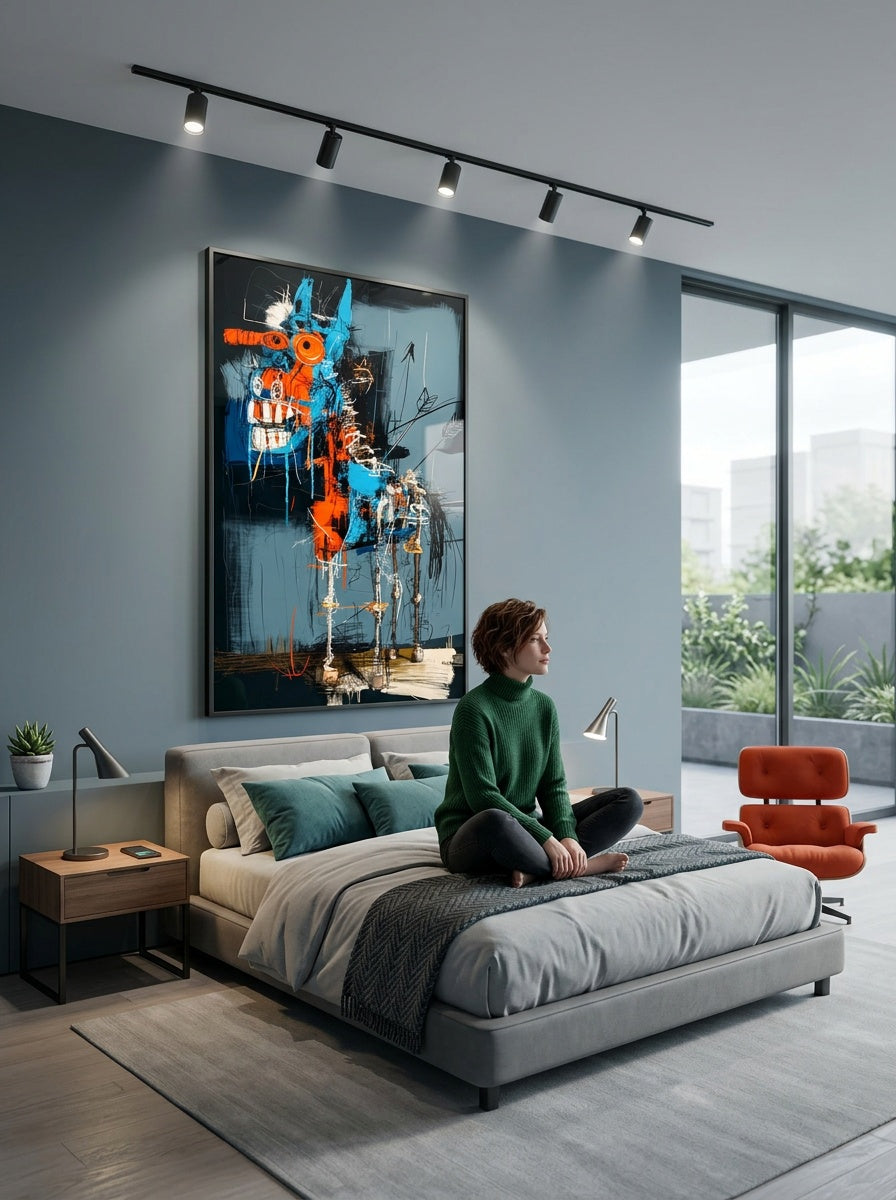 Tableau déco aluminium HD Monstre Créatif exposé dans une chambre