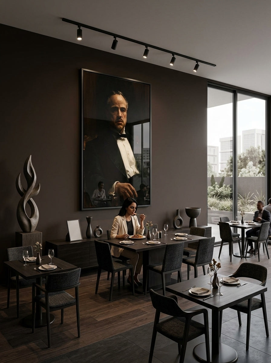 Tableau déco aluminium HD Le Parrain exposé dans un restaurant