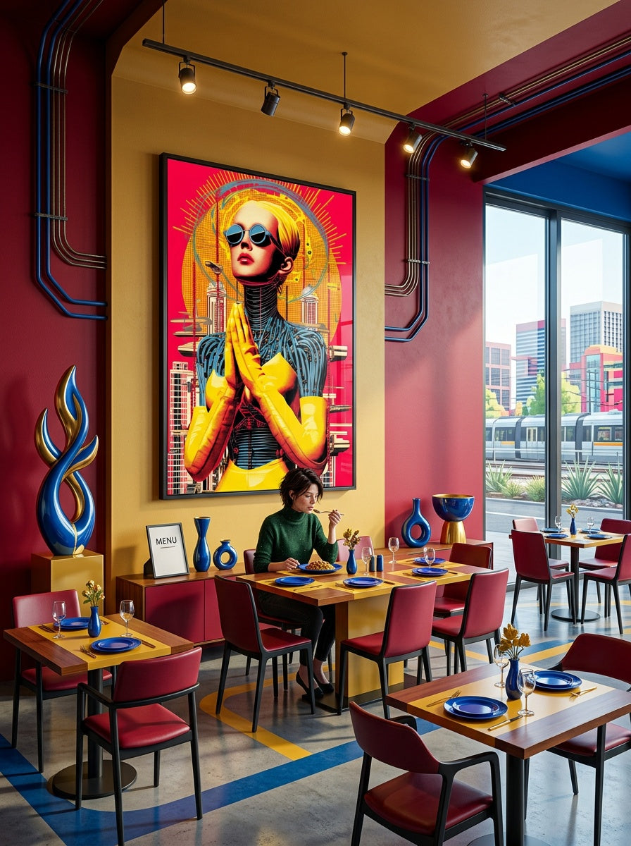 Tableau déco aluminium HD Prière Chromée exposé dans un restaurant